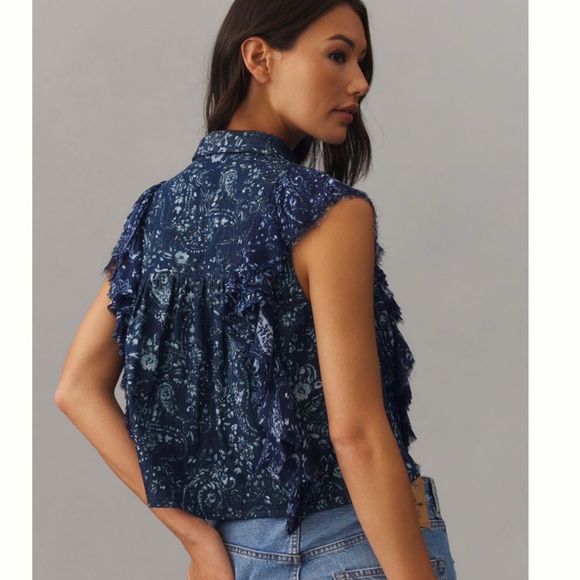 NWT Anthropologie Pilcro Sleeveless Ruffled Floral print Buttondown Blouse L - Picture 5 of 10